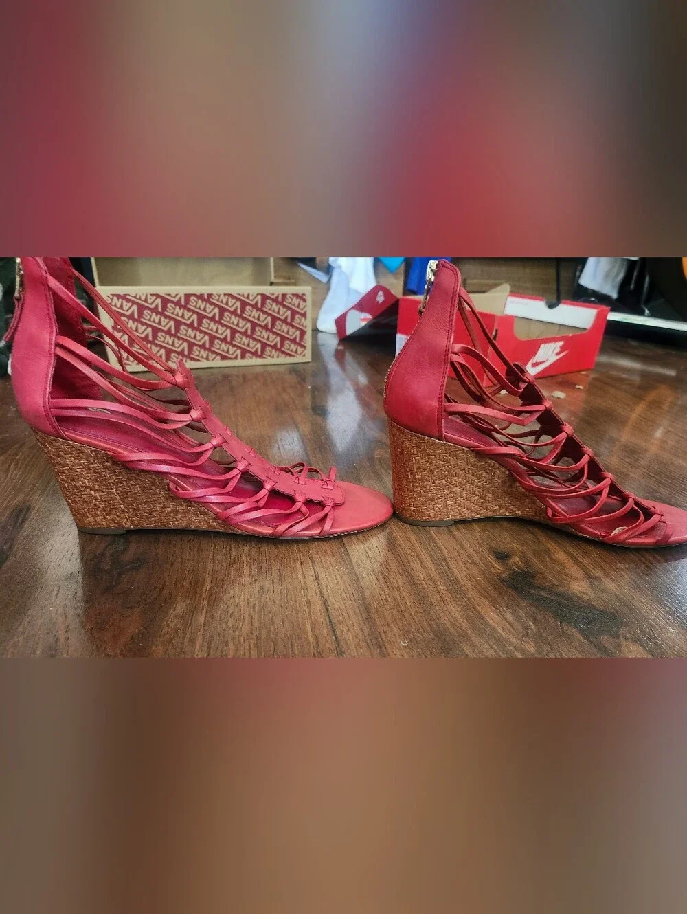 Ralph Lauren Red Strappy Alexandrea Wedge Sandals